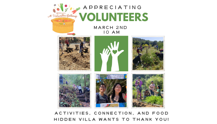 A graphic sharing that we want to appreciate volunteers. Shares date March 2nd and start time at 10 am.